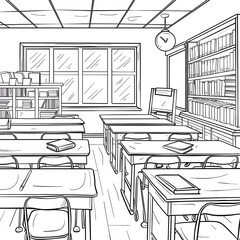 empty classroom coloring page for children