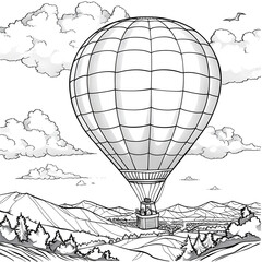 Hot air baloon coloring page for children