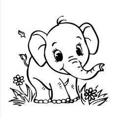 Naklejka premium elephant cute animal coloring page for children and adults