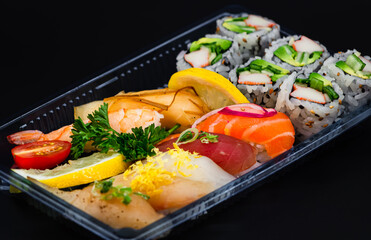 California roll and 7 pieces of assorted sushi