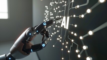 AI Robot Hand Interacting with Technology