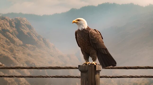 bald eagle on a fence