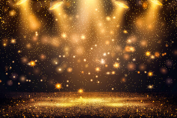 Spotlight on Glittering Golden Stage with Sparkling Stars