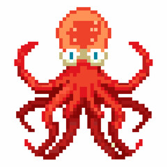 Fototapeta premium A pixelated red octopus with blue eyes