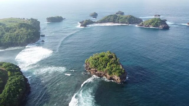 acean top view with small island