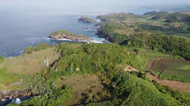 acean top view with small island