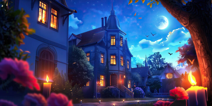 The Van Helsing Manor: A stately manor house, lit by flickering candlelight, serves as the base for Doctor Van Helsing's research on vampires