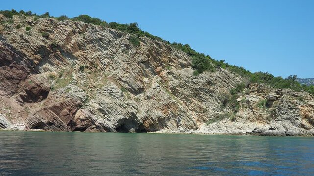 Flysch is a series of marine sedimentary rocks that are predominantly clastic in origin and are characterized by the alternation of several lithological layers. Balkans, Montenegro Canj Bar Adriatic