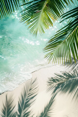 Palm leaves over crystal clear blue ocean water and white sand beach © Myroslava