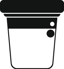 Black and white icon of a medical sample cup containing a sample