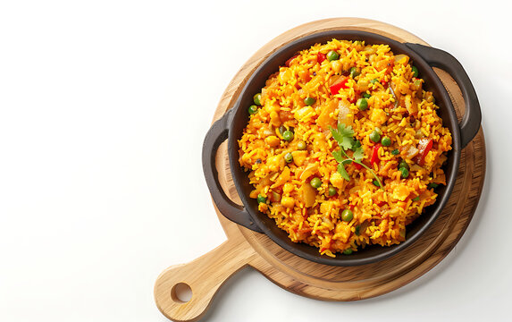 Plate of tasty Khichri with on white background.