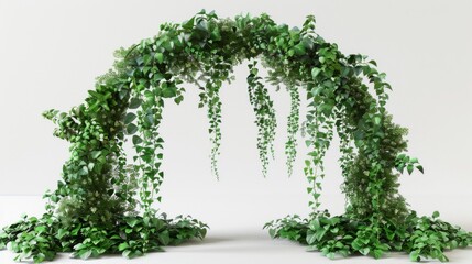 A stunning green arch formed by rich, dense foliage and cascading vines, creating a natural and serene gateway that exudes the beauty and tranquility of nature.