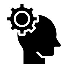 Gear in head icon. Human head icon or symbol design, Vector of human head with gear. 