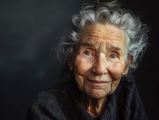Obraz premium Elderly Woman With Silver Hair Smiling Warmly in Soft Ligh