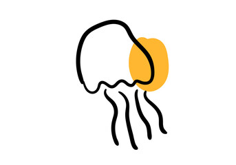 Hand drawn with yellow strokes, icon, doodle, cartoon, vector illustration.