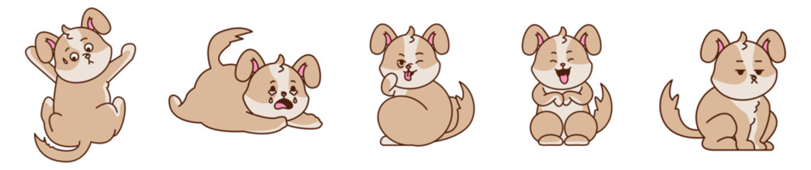Cute and adorable puppy cartoon character expression, cartoon character style