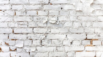 Fototapeta premium White painted old brick Wall panoramic background - generative ai