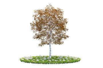 A tree stands in a meadow. 3D rendered image.