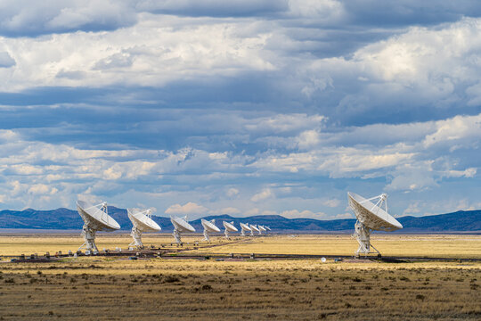 The Very Large Array VLA in New Mexico, satellite dish in the sky, 
