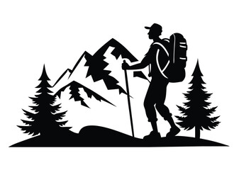 hiking silhouette vector illustration 