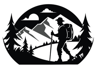 hiking silhouette vector illustration 