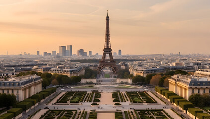 Fototapeta premium Eiffel Tower and Parisian Skyline at Sunset