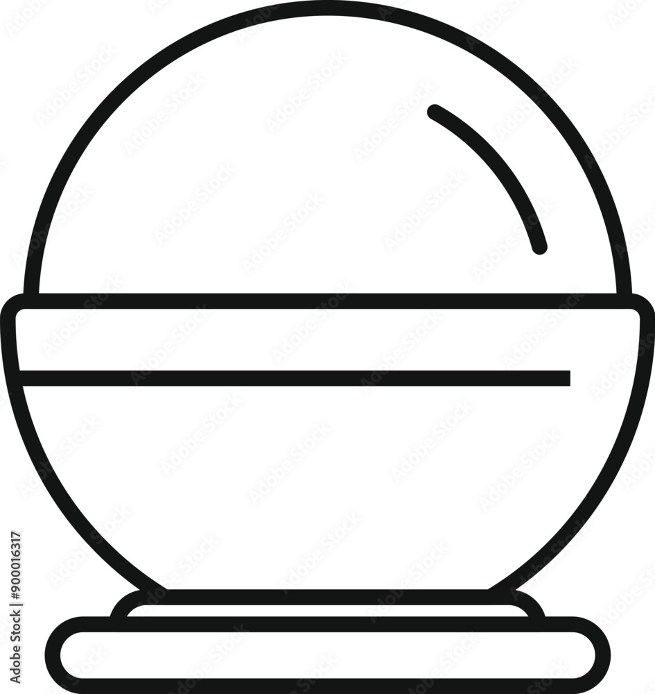 Sticker Black outline icon of a crystal ball on a stand, often used for fortune telling and predicting the future