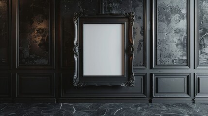 A black framed white picture with a black frame