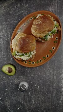 Vertical video Mexican food Cemitas poblanas