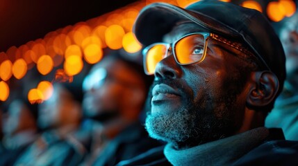 Obraz premium Audience attentively listening to a speech, Documentary, Warm hues, Photography