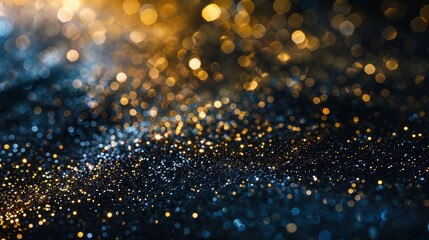 background of abstract glitter lights. blue, gold and black. de focused. banner - generative ai