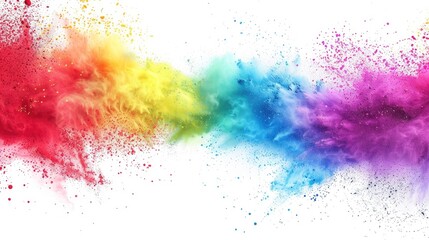 colorful rainbow holi paint color powder explosion isolated white wide panorama background - generative ai