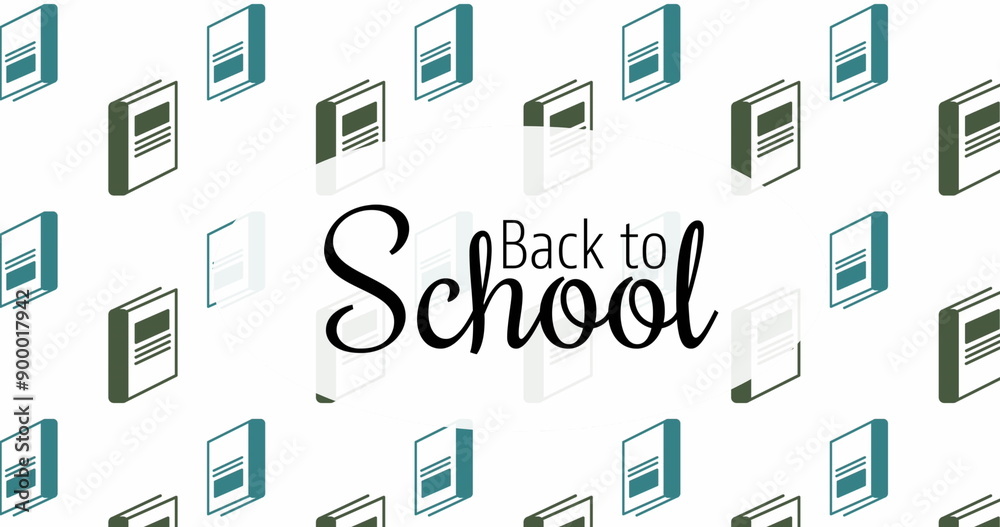 Sticker Image of back to school text over school icons and books