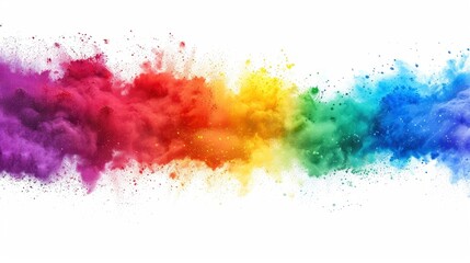 Fototapeta premium colorful rainbow holi paint color powder explosion isolated white wide panorama background - generative ai