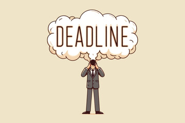 Stressed Businessman with Deadline in Thought Bubble