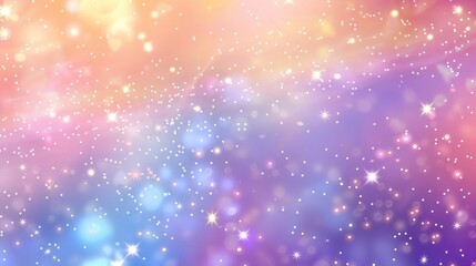Glittering gradient background with hologram effect and magic lights. Holographic abstract fantasy backdrop with fairy sparkles, gold stars and festive blurs - generative ai