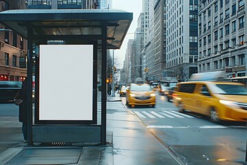 Your Ad Here - Empty Poster at Busy New York Bus Stop