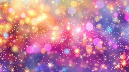 Obraz premium Glittering gradient background with hologram effect and magic lights. Holographic abstract fantasy backdrop with fairy sparkles, gold stars and festive blurs - generative ai