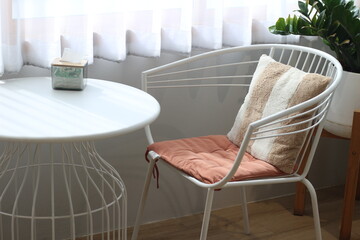 Decorated tables and chairs in a cafe