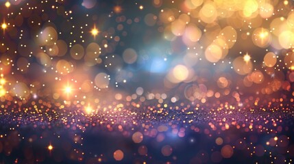 Glittering gradient background with hologram effect and magic lights. Holographic abstract fantasy backdrop with fairy sparkles, gold stars and festive blurs - generative ai