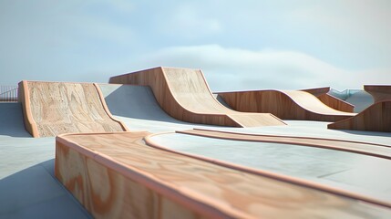 Skateboarder jumping high on mini ramp at skate park indoor 3D randering. 