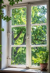 Bright and Airy - Window View, Green Trees, Real Photo
