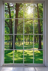 Looking Out at Nature - White Window Frame, Tree View