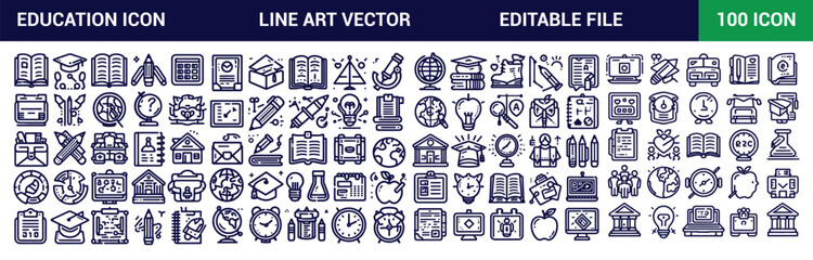Education icon set. Online education icon set. Thin line icons set—distance learning. Simple line art style icons pack. Vector illustration
