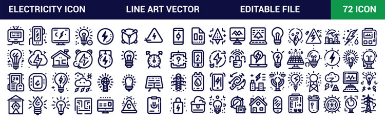 Electricity icon set. Simple line art style icons pack. Editable Stroke Vector Icon Set Collection.