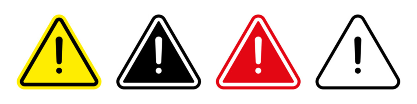 Set de  se&ntilde;al&eacute;ticas con signo de exclamaci&oacute;n  en blanco, rojo y negro. Formato vectorial.