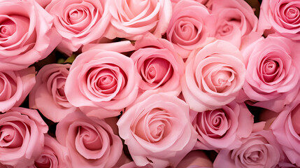 Naklejka premium Vibrant Pink Roses In Full Bloom Creating A Stunning Floral Display