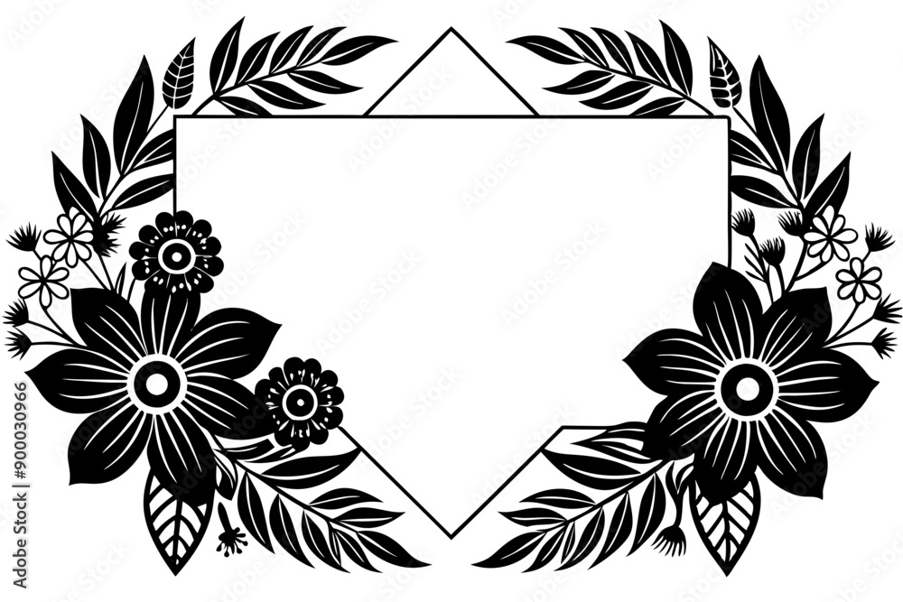 Poster drawing of pattern with flower frame