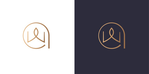 Letter A and W logo monogram, circle, minimal style identity initial logo mark. Golden gradient vector emblem logotype for business cards initials.
