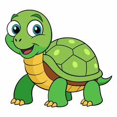 Obraz premium Happy Cartoon Turtle with Green Shell Against White Background